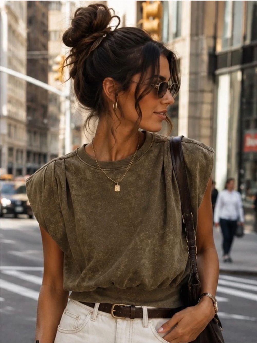 Zenana Acid Washed Mocha French Terry Cap Sleeve Top